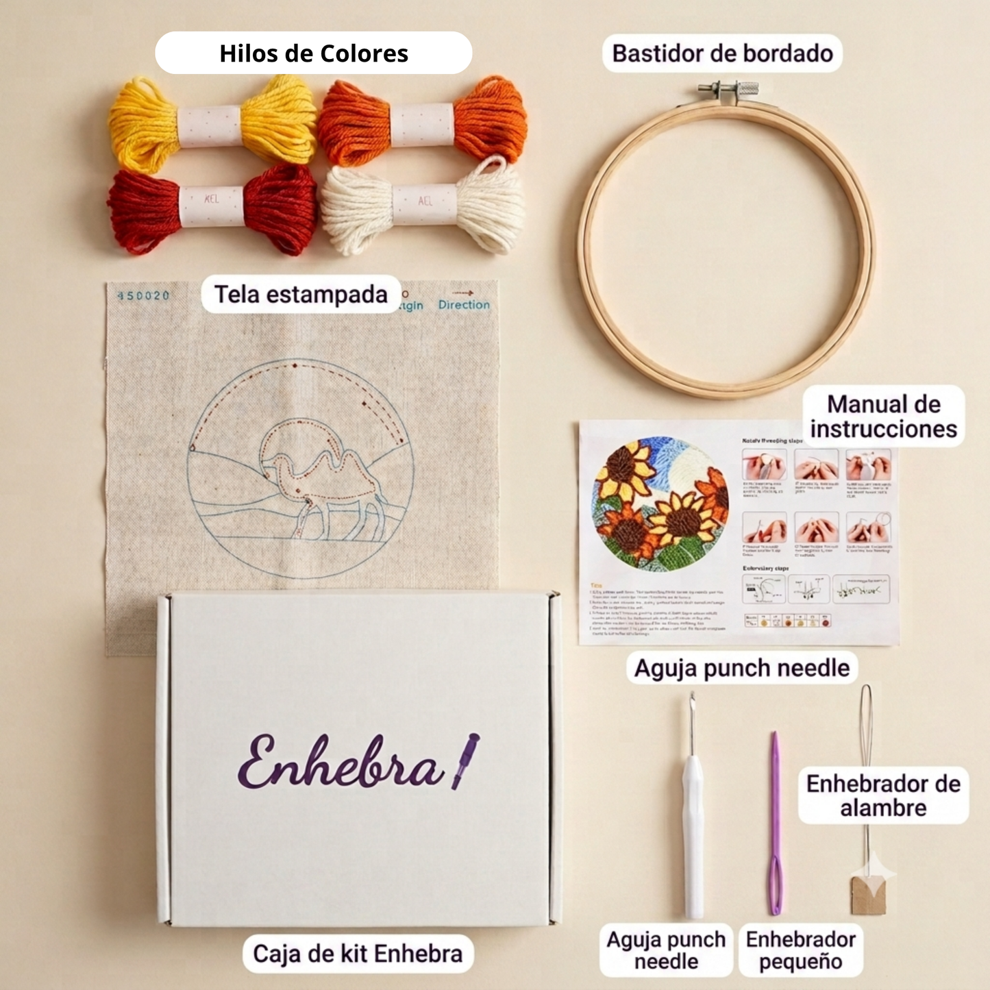Pack x3 Kit de Bordado Aguja Mágica – Colección Floral (Todo Incluido)